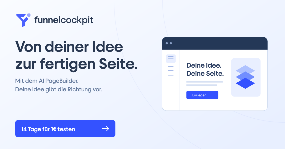 FunnelCockpit AI PageBuilder: Von deiner Idee zur fertigen Seite – 14 Tage für 1 € testen