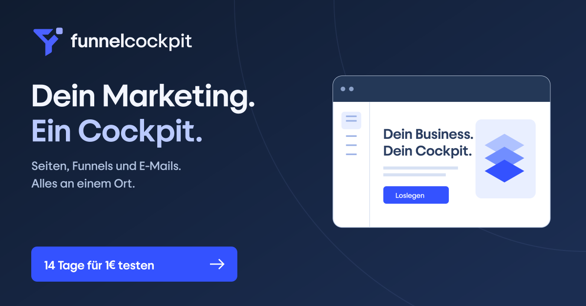 FunnelCockpit: Dein Marketing. Ein Cockpit. Seiten, Funnels und E-Mails in einem Tool – 14 Tage für 1 € testen